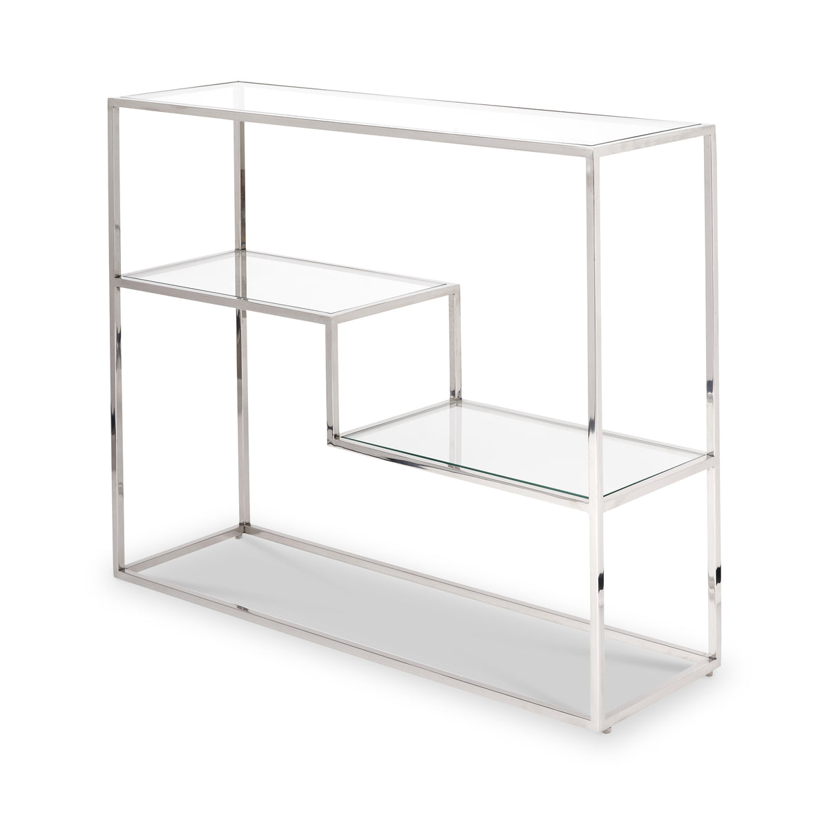 Aleandra Clear Glass and Silver Metal Console Table from Roseland Furniture