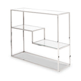 Aleandra Clear Glass and Silver Metal Console Table from Roseland Furniture