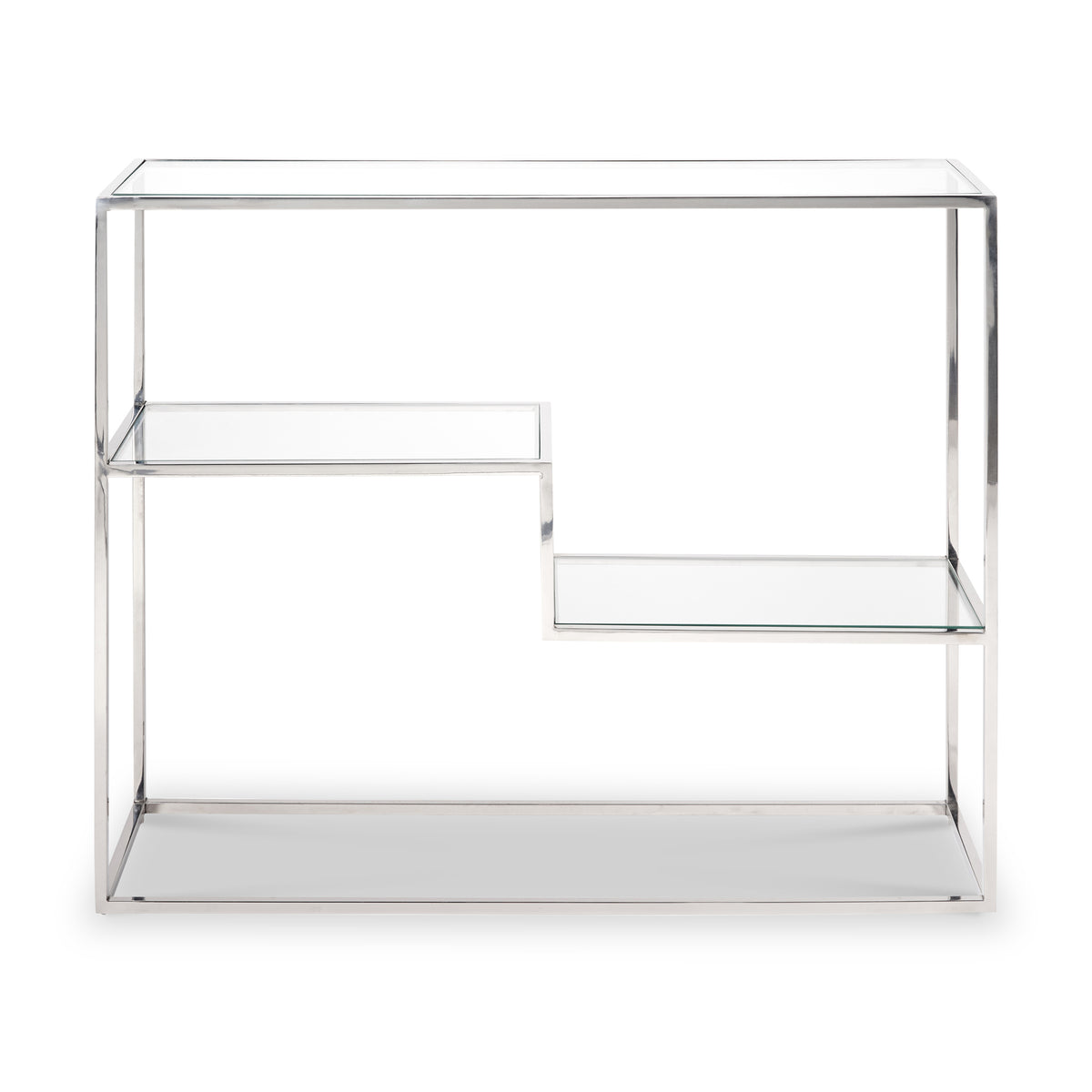 Aleandra Clear Glass and Silver Metal Console Table from Roseland Furniture