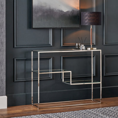 Aleandra Clear Glass and Silver Metal Console Table