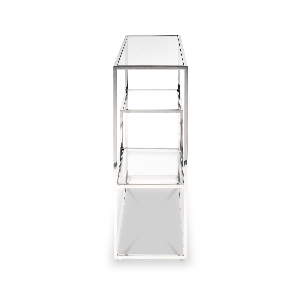 Aleandra Clear Glass and Silver Metal Console Table from Roseland Furniture