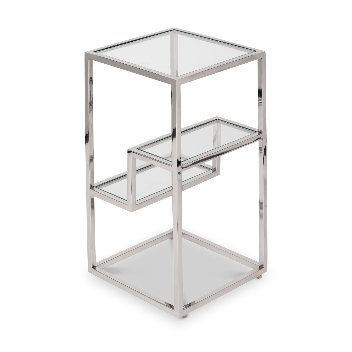 Aleandra Clear Glass and Silver Metal Side Table from Roseland Furniture