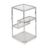 Aleandra Clear Glass and Silver Metal Side Table from Roseland Furniture
