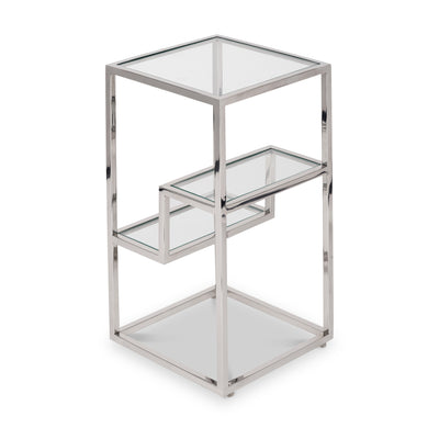 Aleandra Clear Glass and Silver Metal Side Table