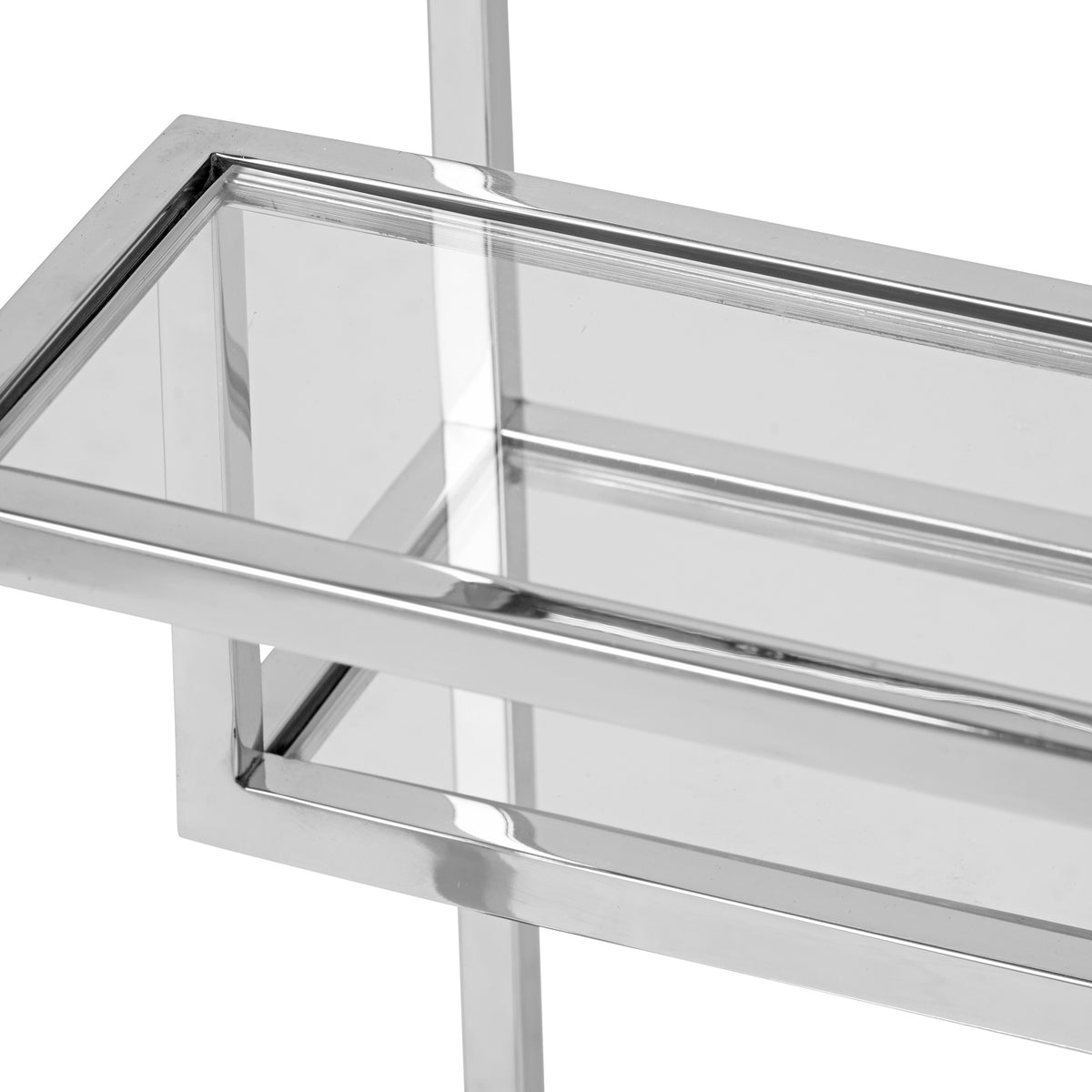 Aleandra Clear Glass and Silver Metal Side Table from Roseland Furniture