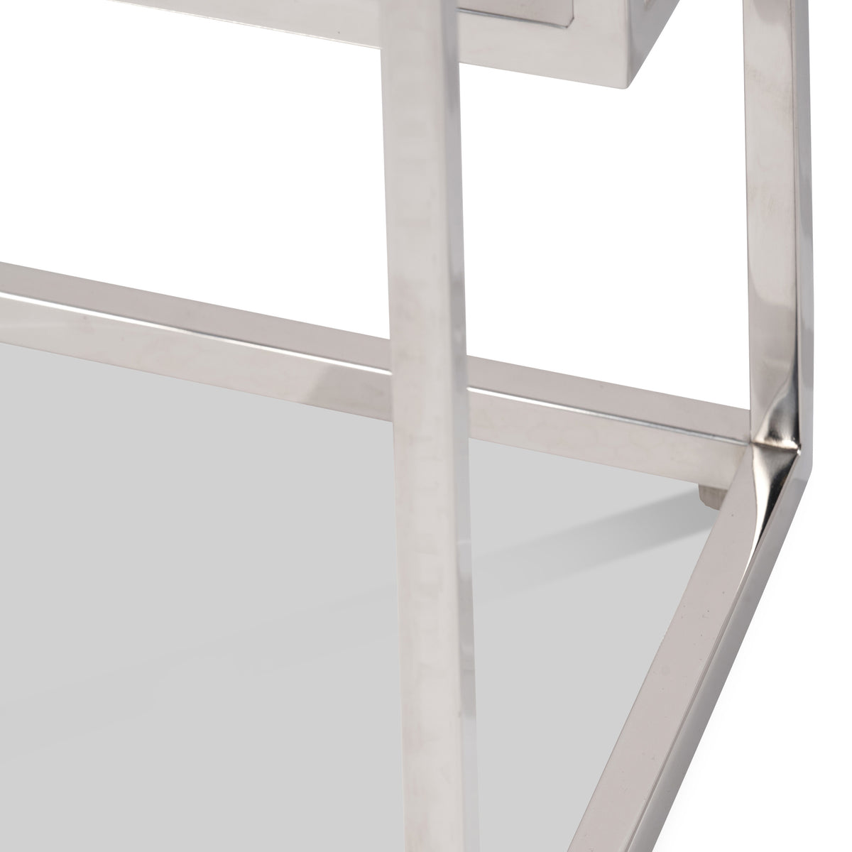 Aleandra Clear Glass and Silver Metal Side Table from Roseland Furniture