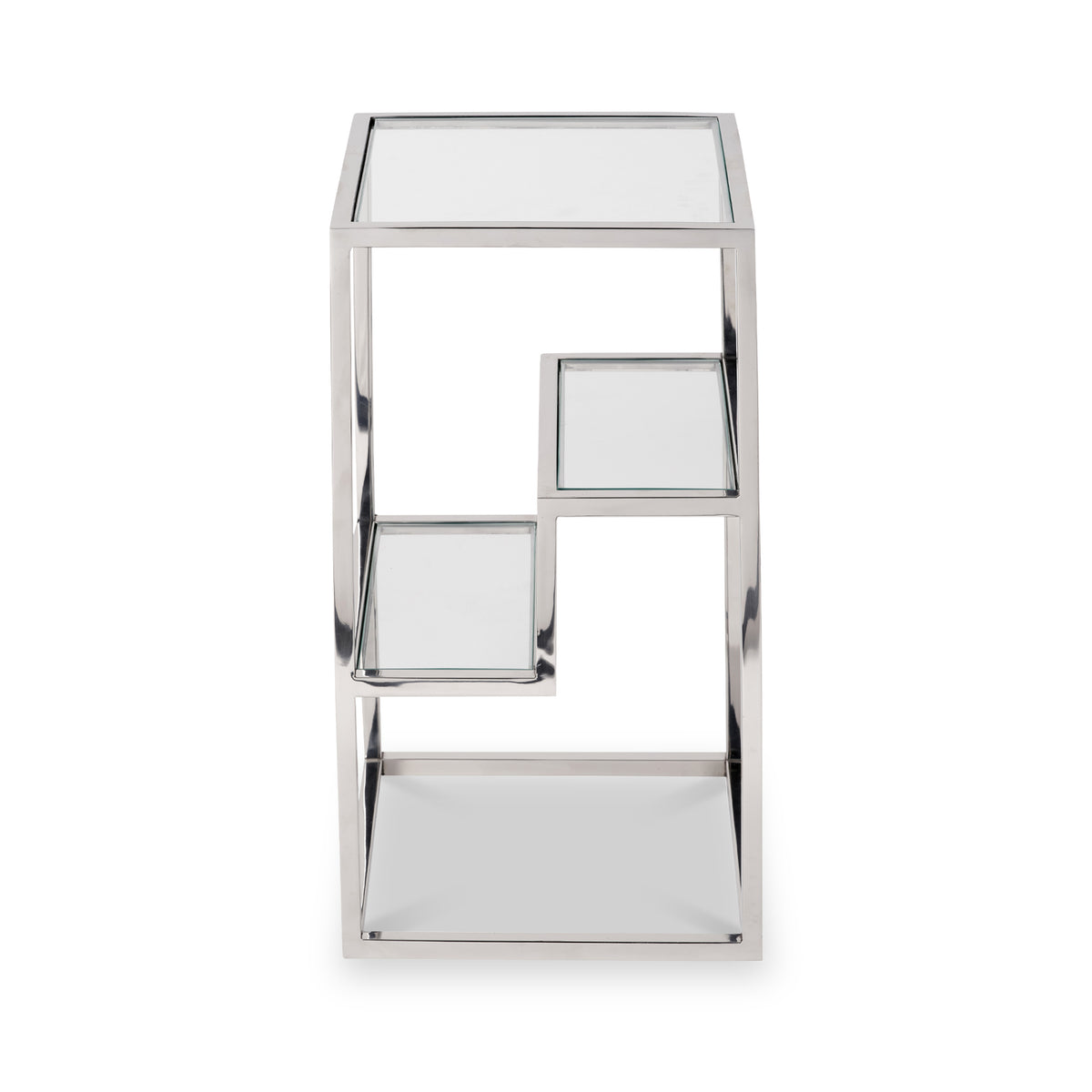 Aleandra Clear Glass and Silver Metal Side Table from Roseland Furniture