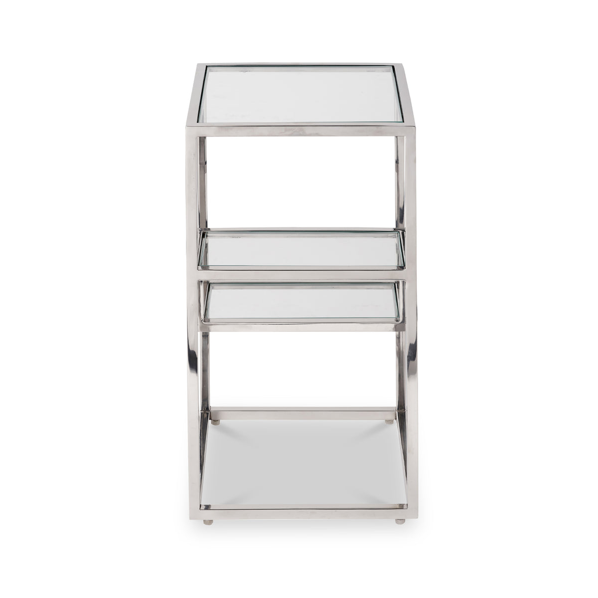 Aleandra Clear Glass and Silver Metal Side Table from Roseland Furniture