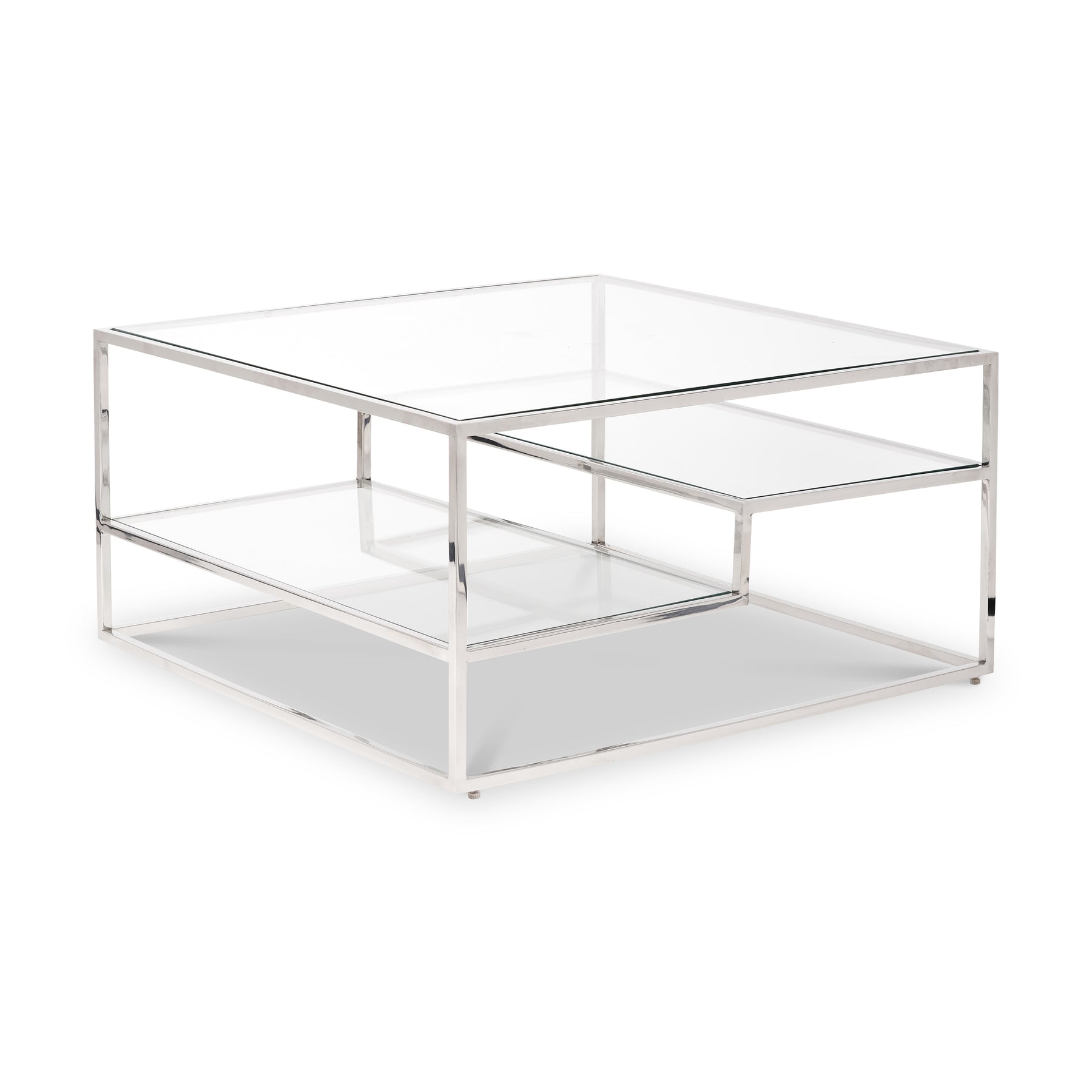 Aleandra Clear Glass and Silver Metal Coffee Table from Roseland Furniture