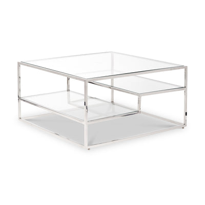 Aleandra Clear Glass and Silver Metal Coffee Table