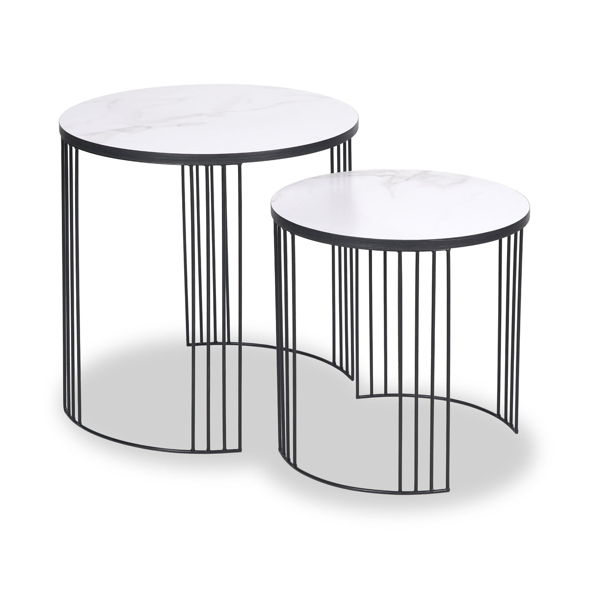 Atri S2 White Marble and Black Metal Side Tables from Roseland Furniture