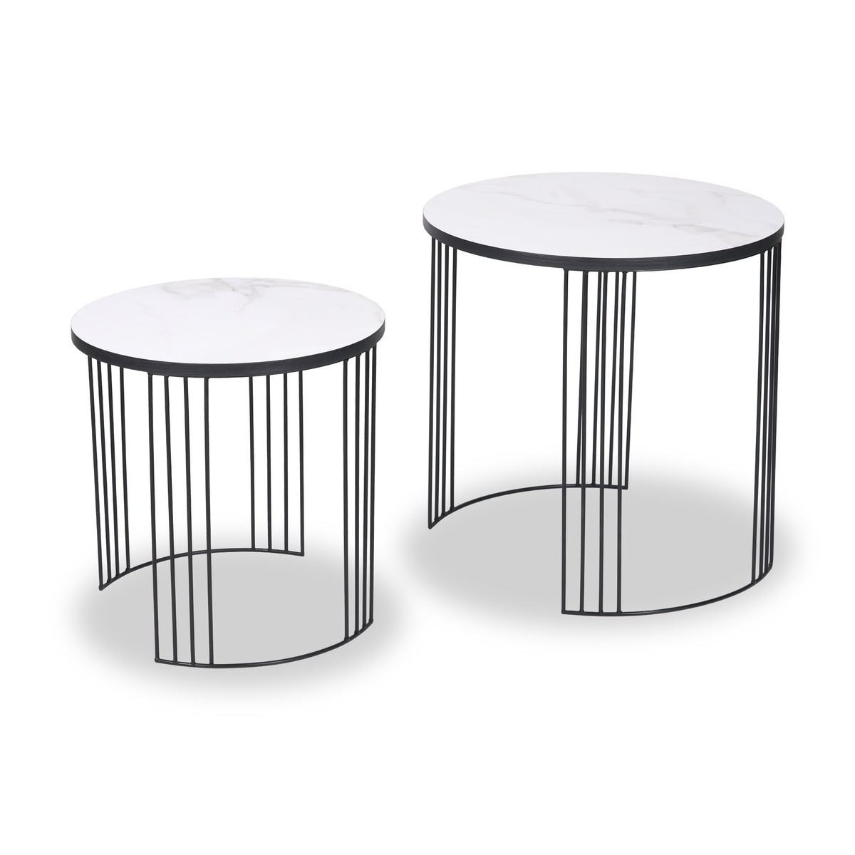 Atri S2 White Marble and Black Metal Side Tables from Roseland Furniture