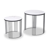 Atri S2 White Marble and Black Metal Side Tables from Roseland Furniture