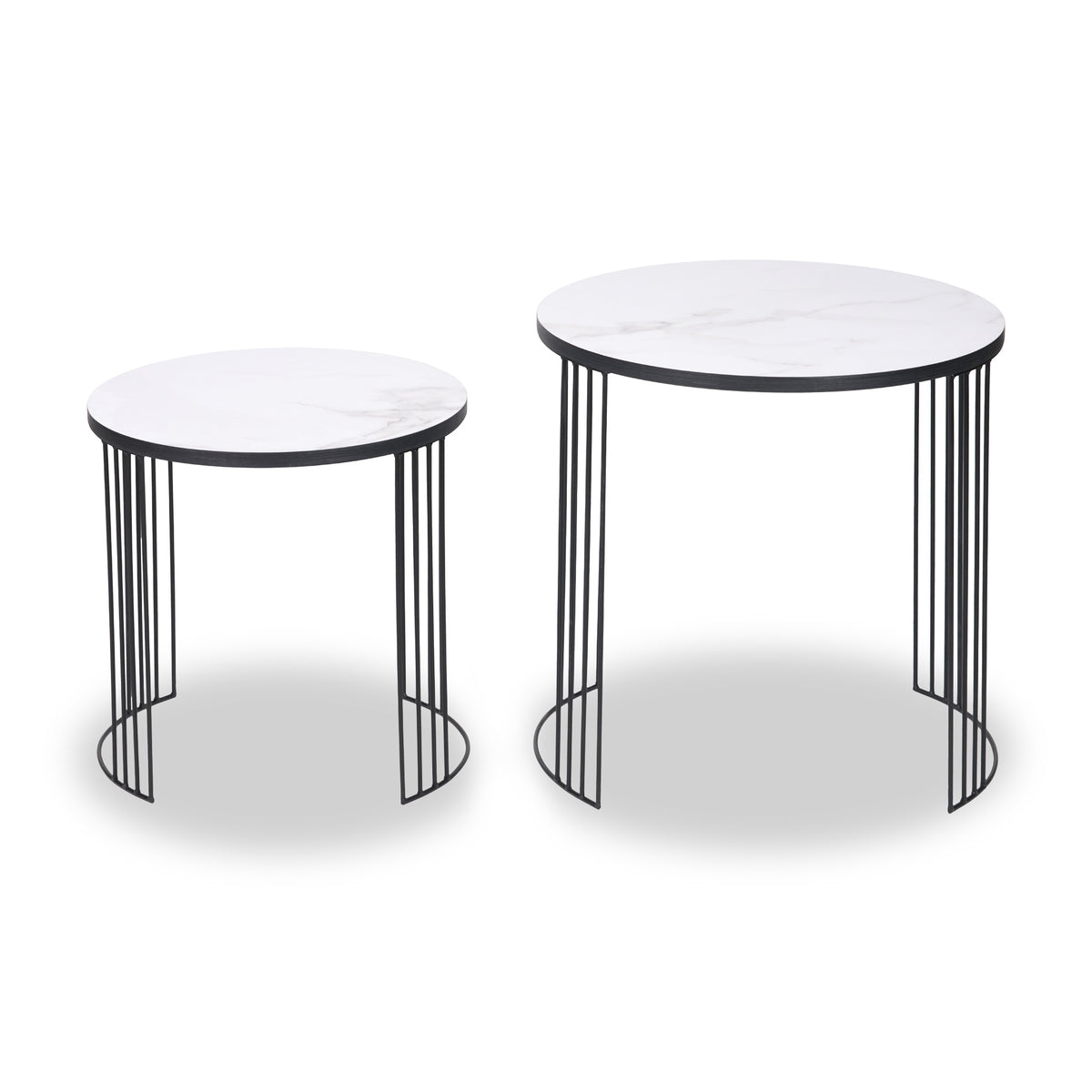 Atri S2 White Marble and Black Metal Side Tables from Roseland Furniture
