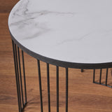 Atri S2 White Marble and Black Metal Side Tables from Roseland Furniture
