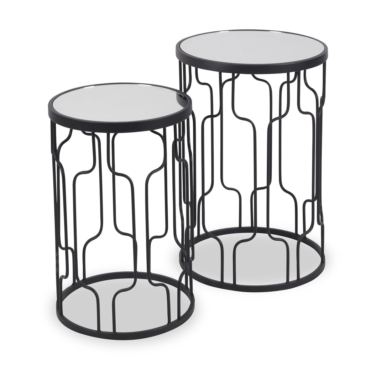 Caprisse S2 Mirror and Graphite Metal Side Tables from Roseland Furniture