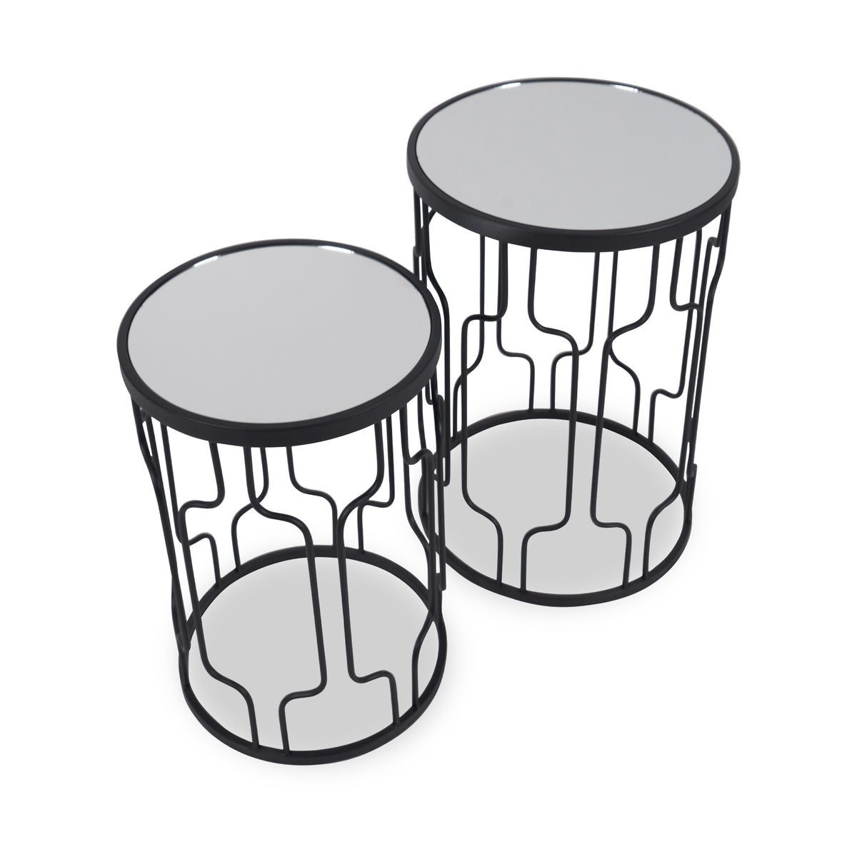 Caprisse S2 Mirror and Graphite Metal Side Tables from Roseland Furniture