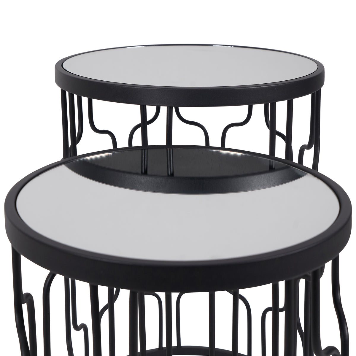 Caprisse S2 Mirror and Graphite Metal Side Tables from Roseland Furniture