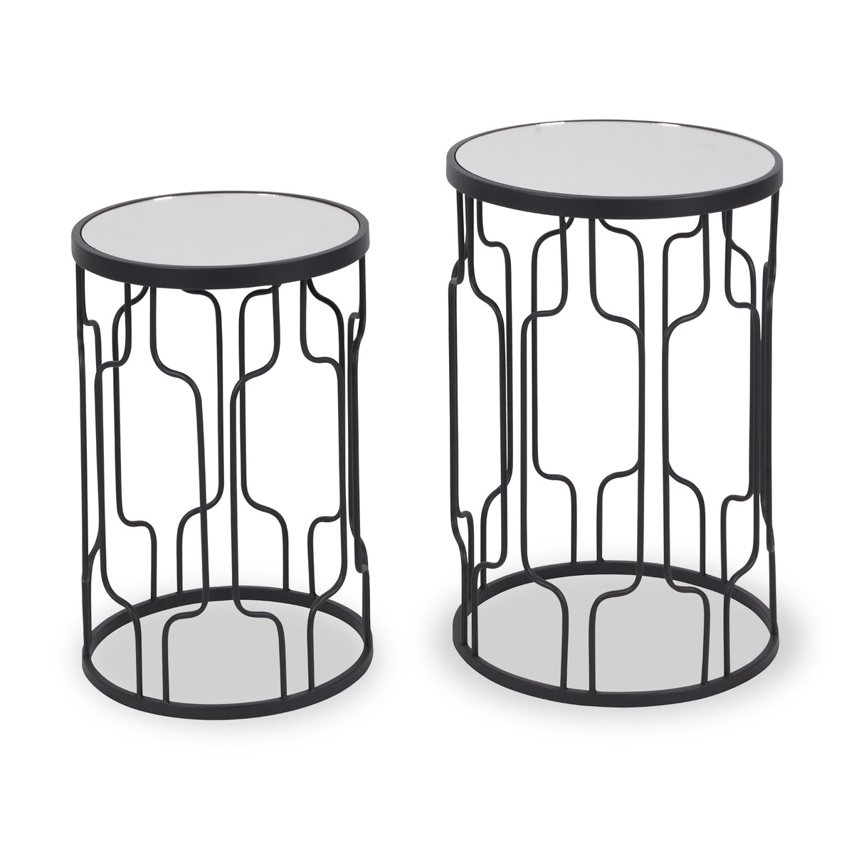 Caprisse S2 Mirror and Graphite Metal Side Tables from Roseland Furniture