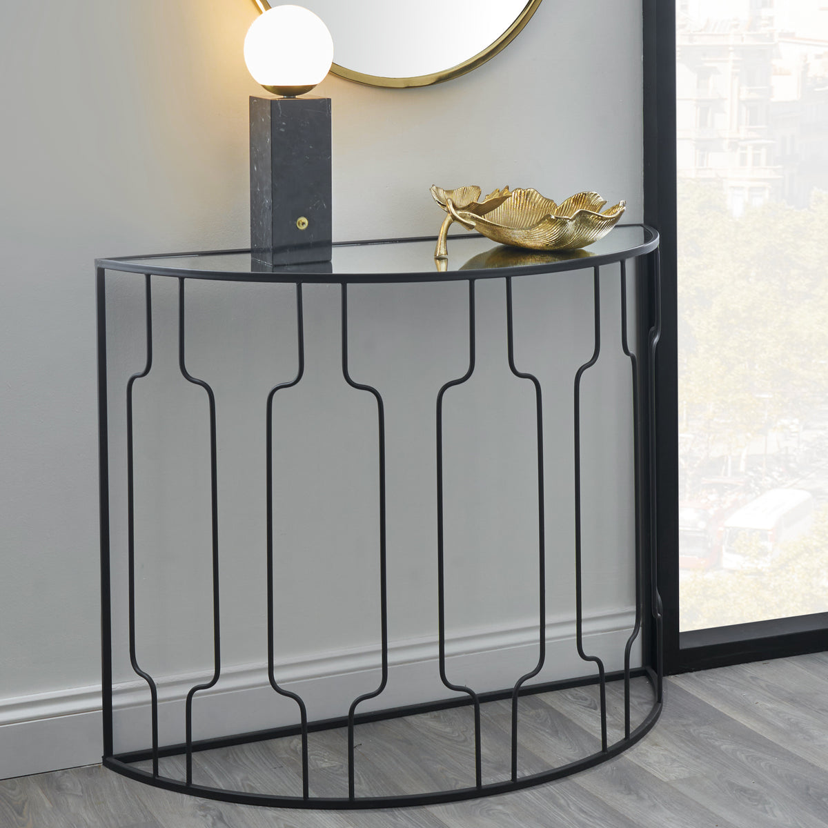 Caprisse Mirrored and Graphite Console Table from Roseland Furniture