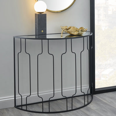 Caprisse Mirrored Glass Half Moon Console Table