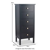 Chelmsford Black Pine Wood 5 Drawer Tallboy from Roseland Furniture