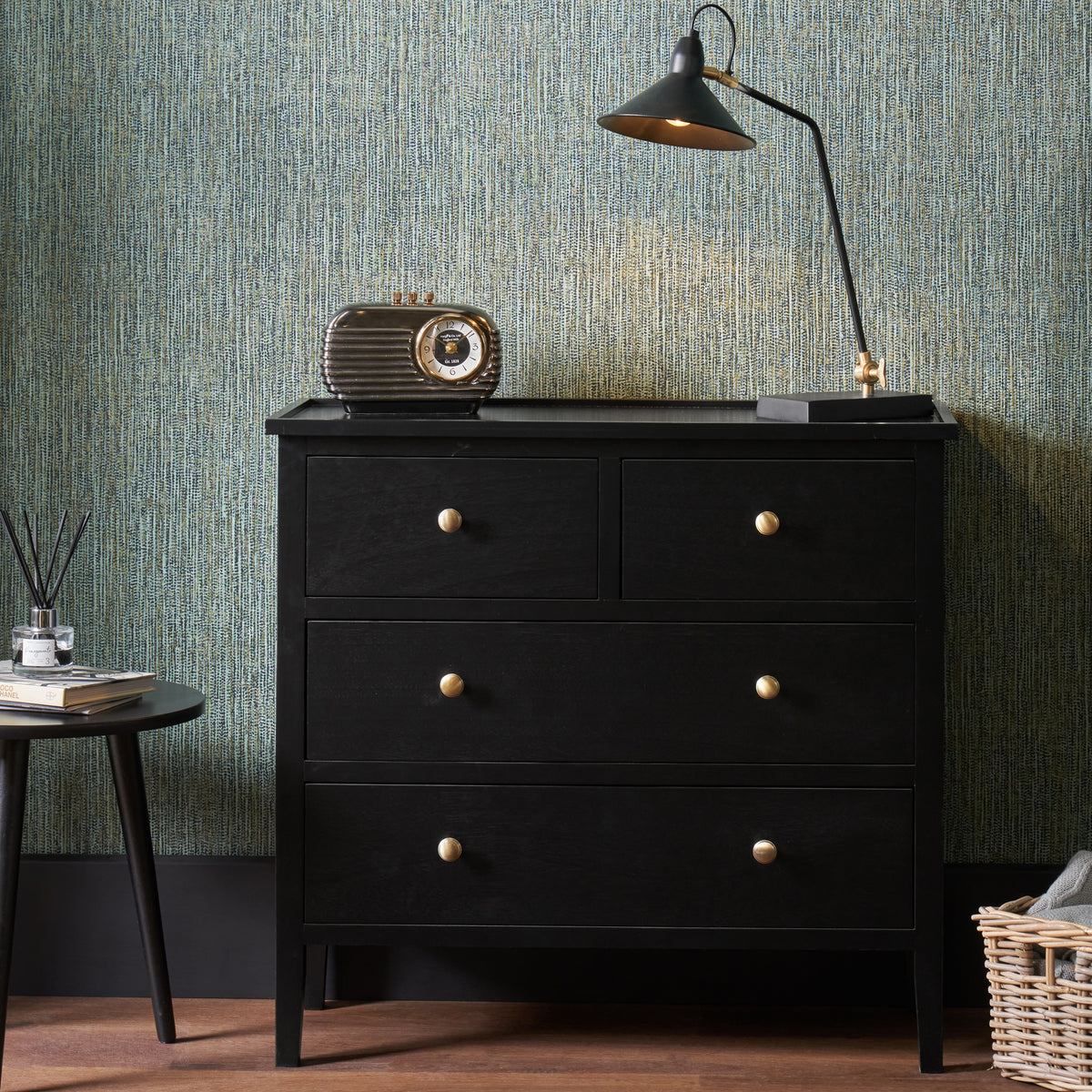 Chelmsford Black Pine Wood 4 Drawer Unit from Roseland Furniture