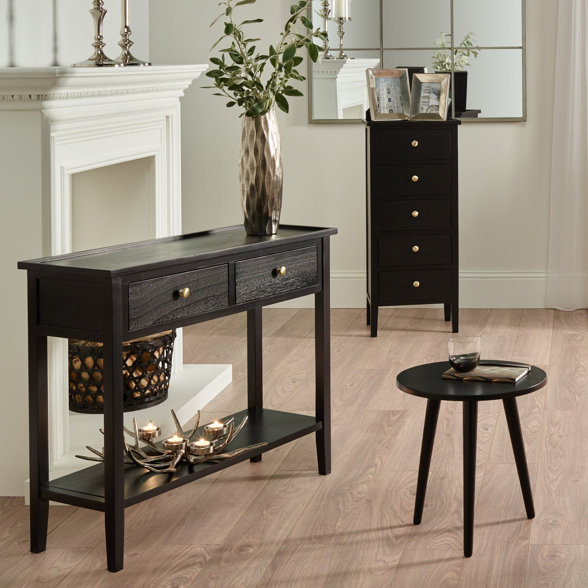 Chelmsford Black Wood Side Table from Roseland Furniture
