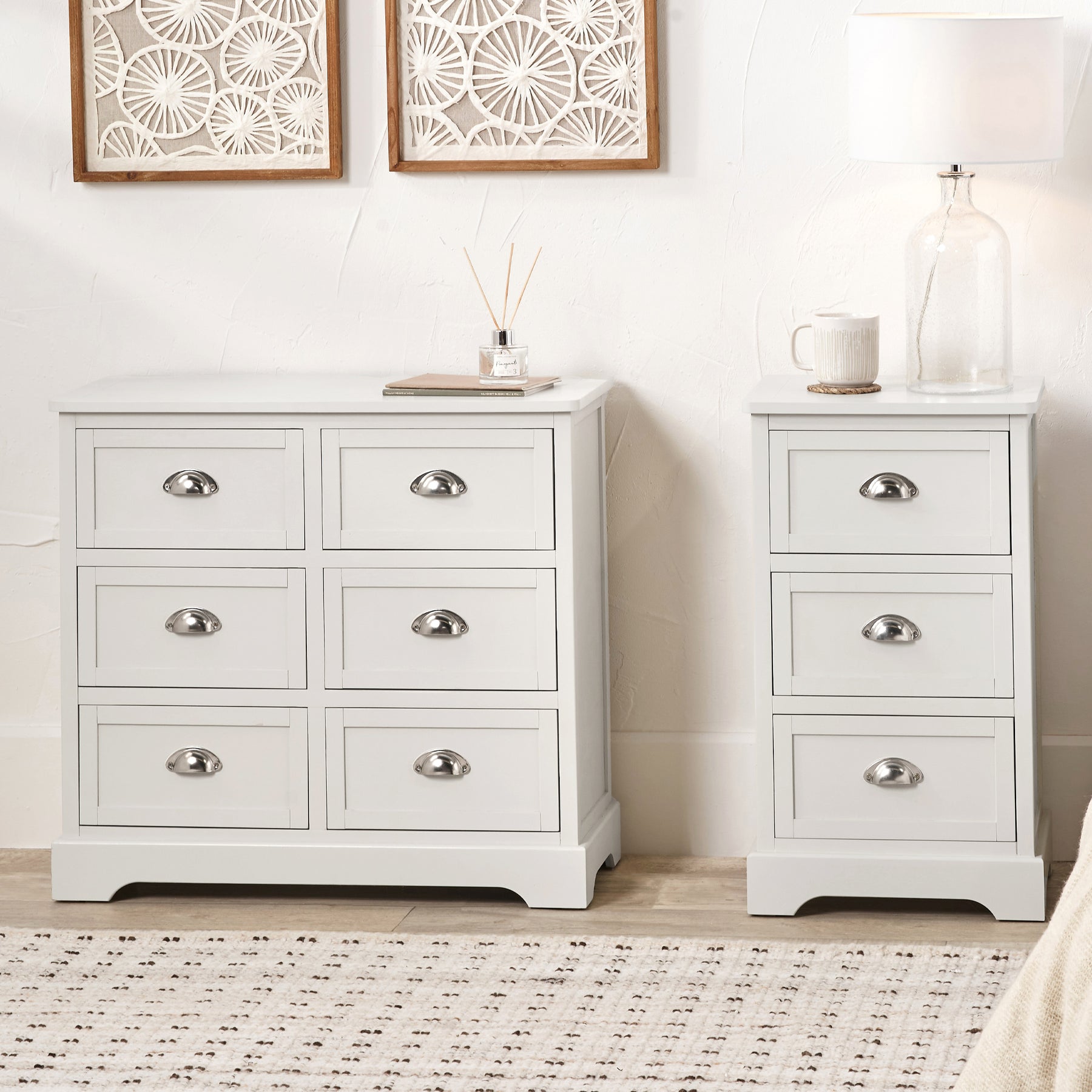 Croft Linen Pine Wood 6 Drawer Unit from Roseland Furniture
