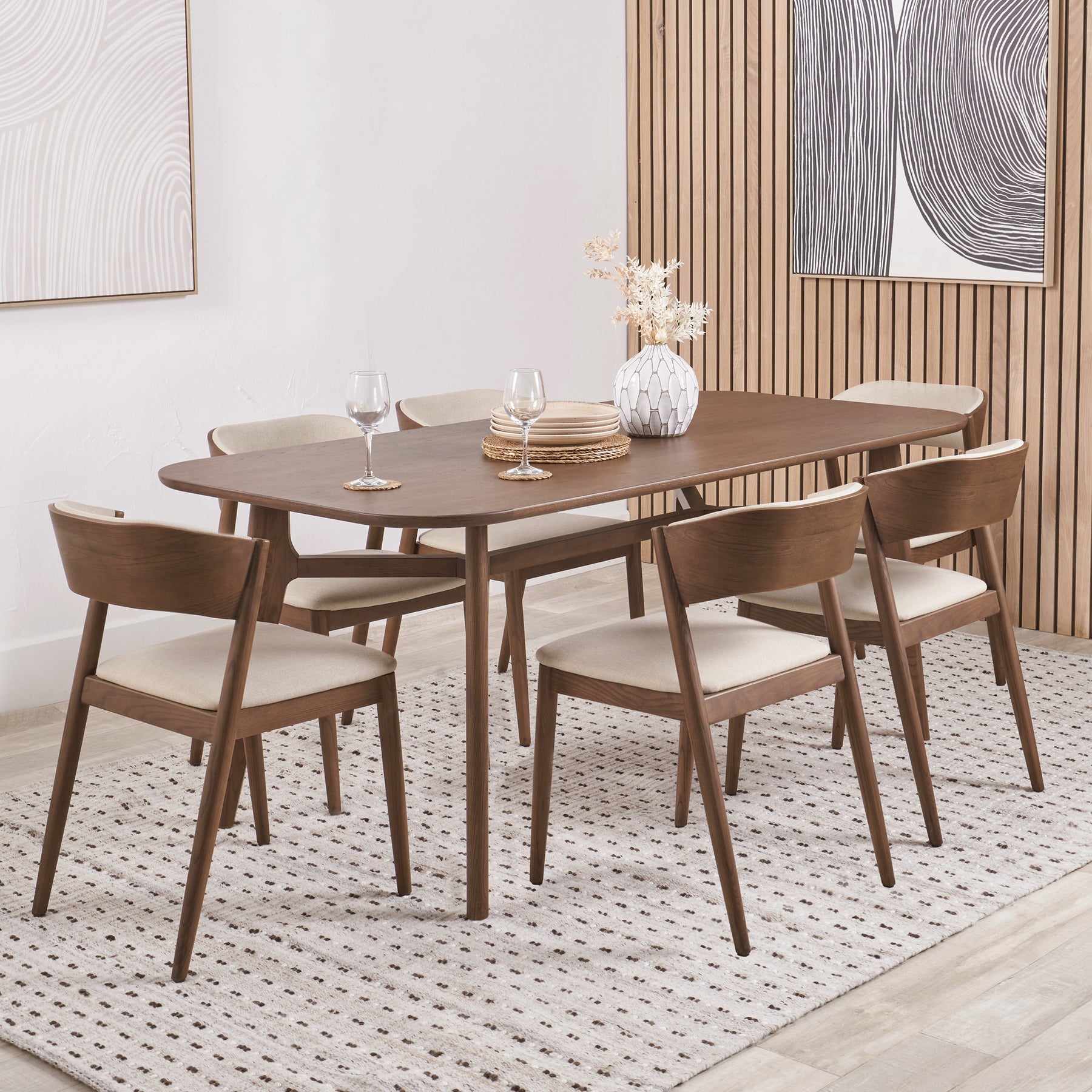 Elias Dark Ash Wood Dining Table and 6 Chairs from Roseland Furniture