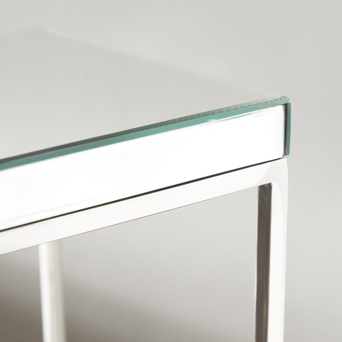 Elysee Mirrored Glass and Metal Square Side Table from Roseland Furniture