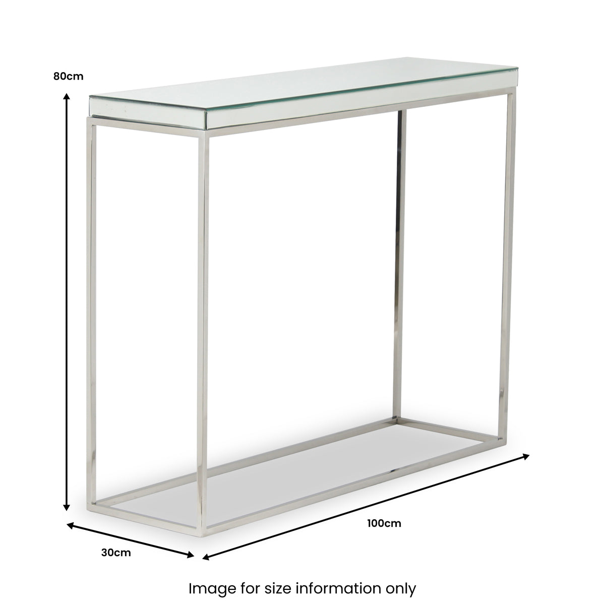 Elysee Mirrored Glass and Silver Metal Console Table from Roseland Furniture