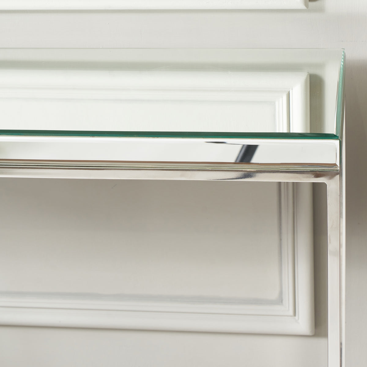 Elysee Mirrored Glass and Silver Metal Console Table from Roseland Furniture