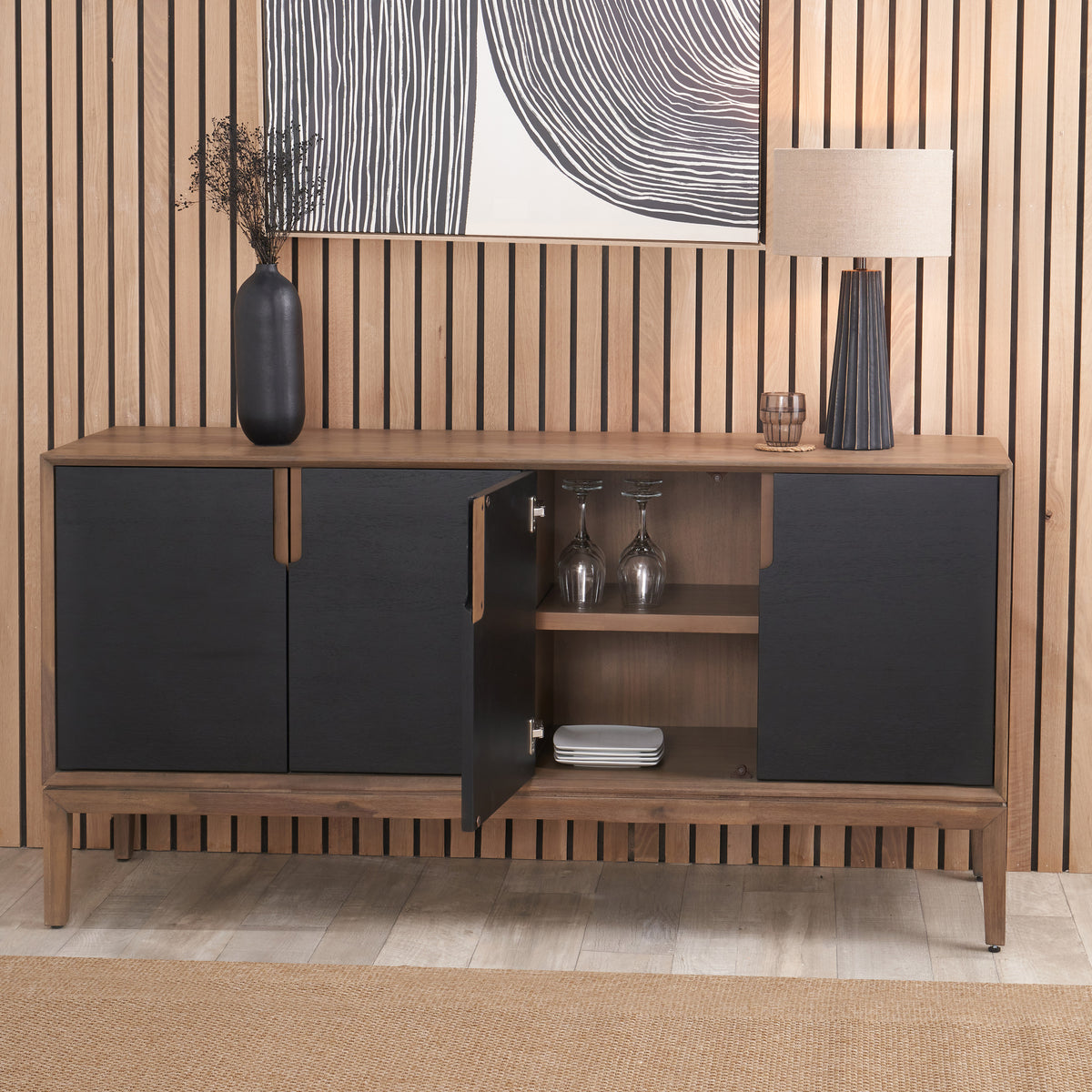 Gio Acacia Wood 4 Door Sideboard Angle2 from Roseland Furniture