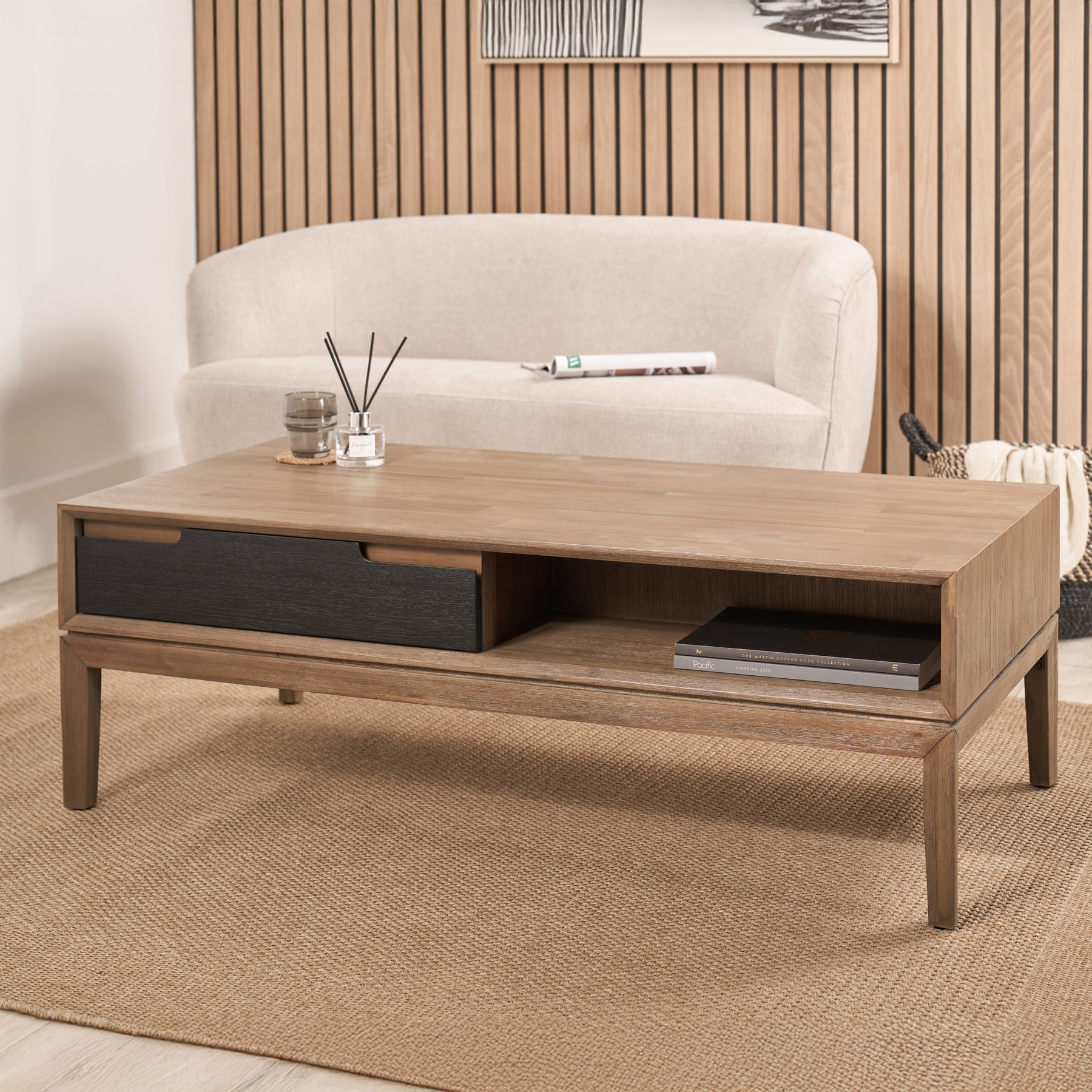 Gio Acacia Wood 2 Drawer Coffee Table from Roseland Furniture