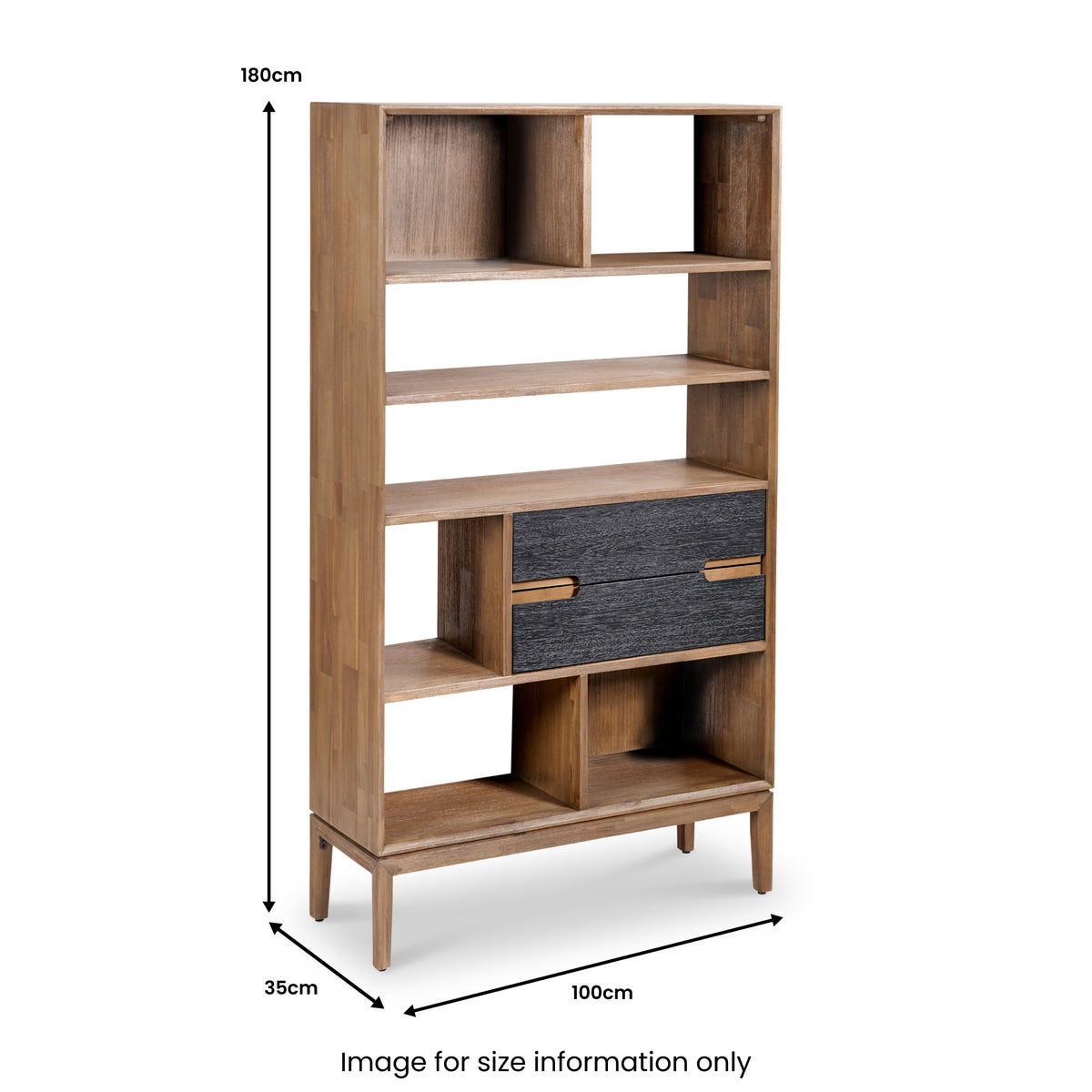 Gio Acacia Wood 2 Drawer 7 Niche Shelf Unit from Roseland Furniture