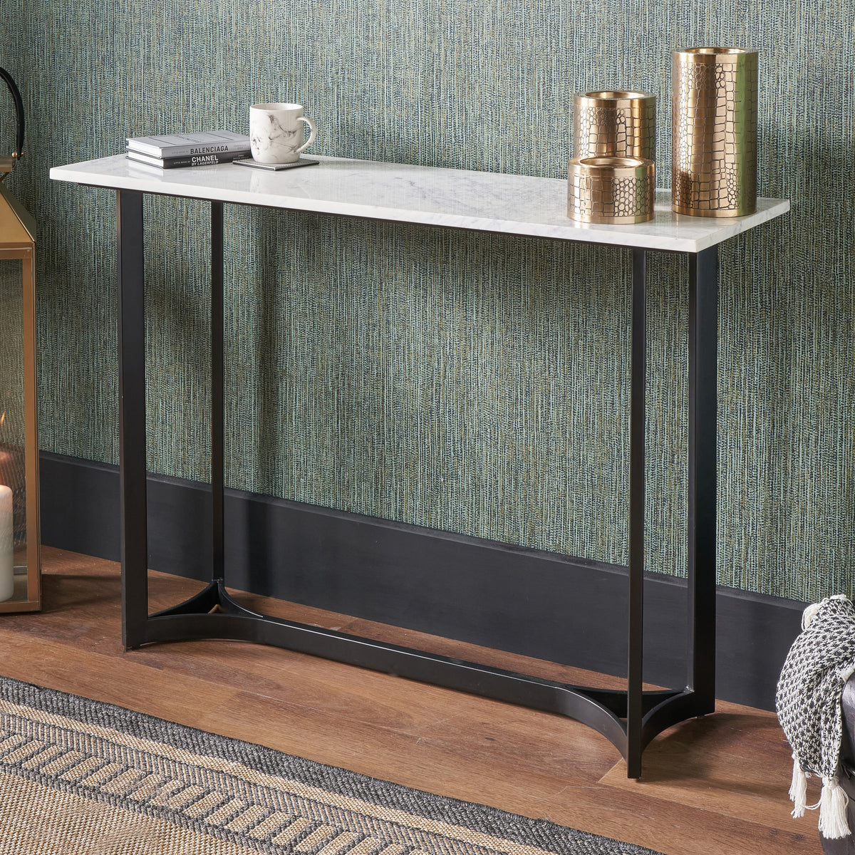 Hendrick White Marble and Black Metal Console Table from Roseland Furniture
