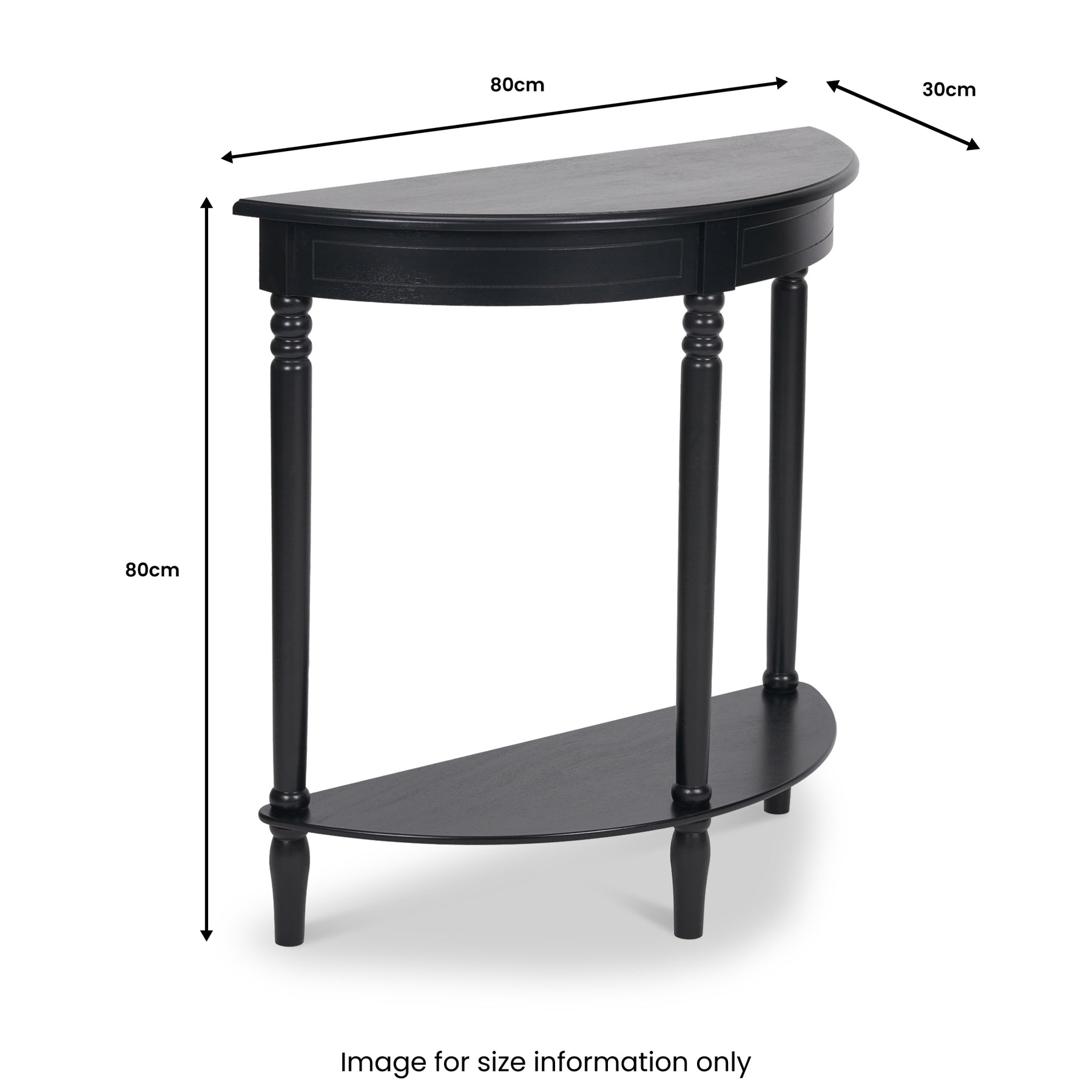 Heritage Black Pine Wood Half Moon Console Table Back1 from Roseland Furniture