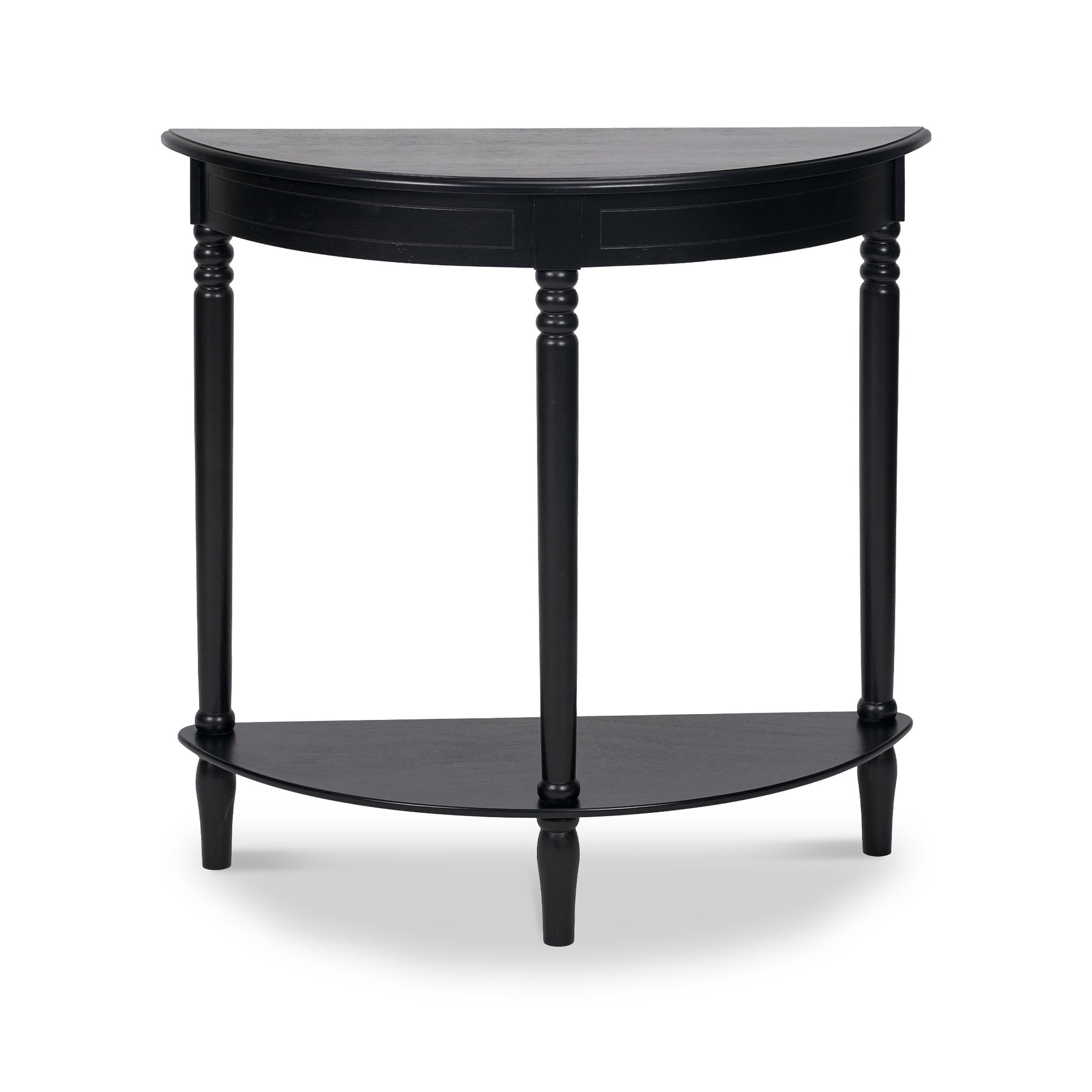 Heritage Black Pine Wood Half Moon Console Table Back1 from Roseland Furniture