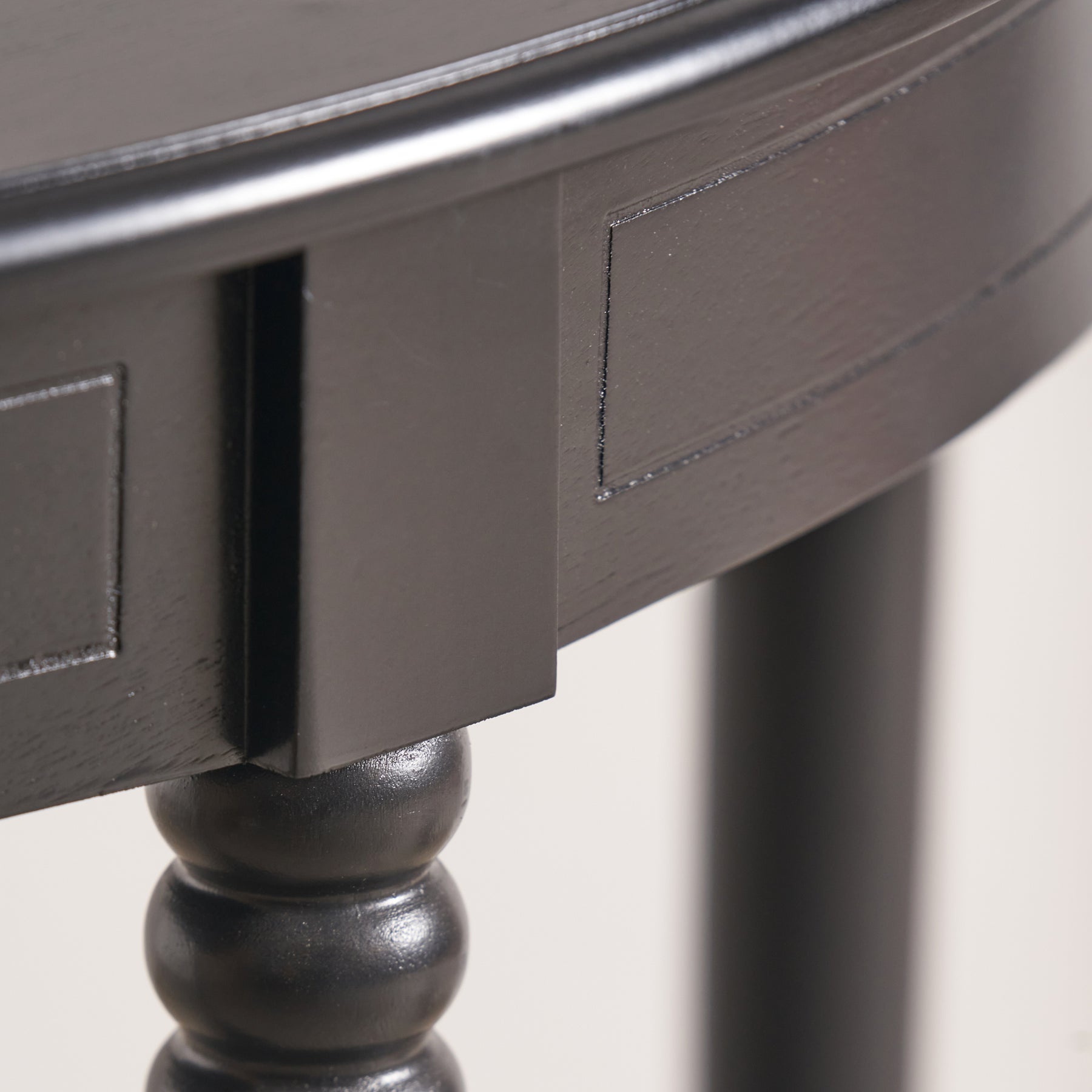 Heritage Black Pine Wood Half Moon Console Table Back1 from Roseland Furniture