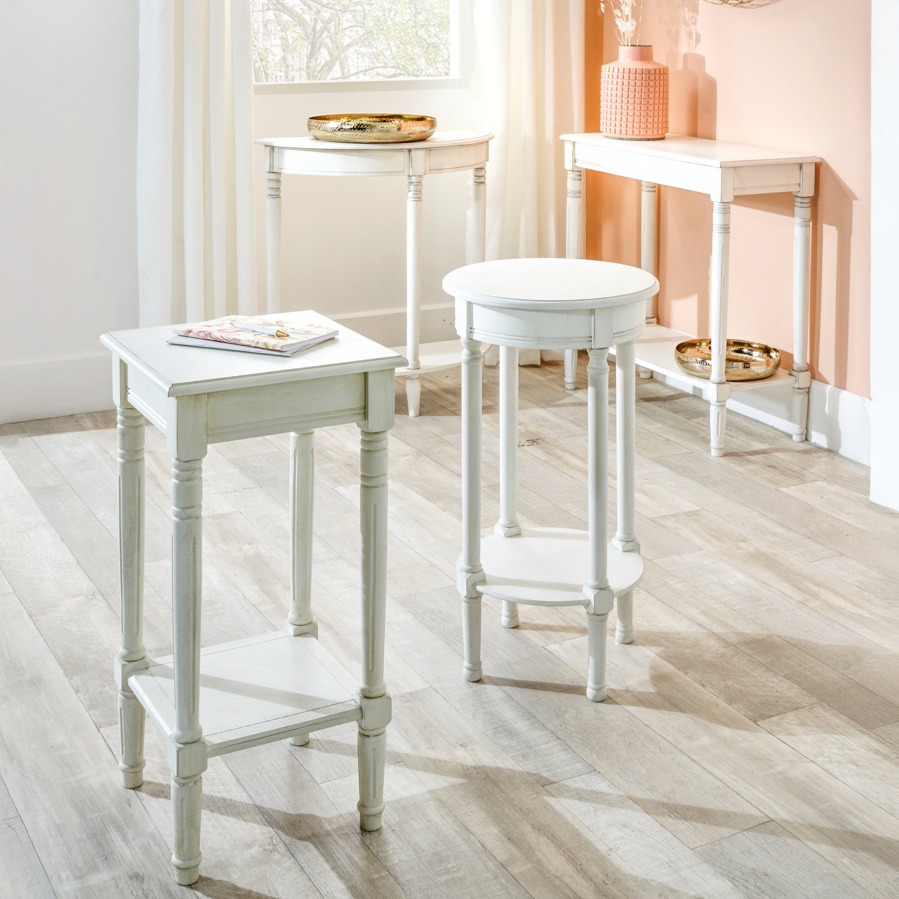 Heritage White Pine Wood Half Moon Console Table from Roseland Furniture