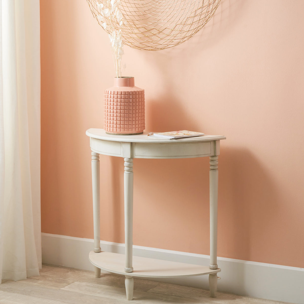 Heritage White Pine Wood Half Moon Console Table from Roseland Furniture