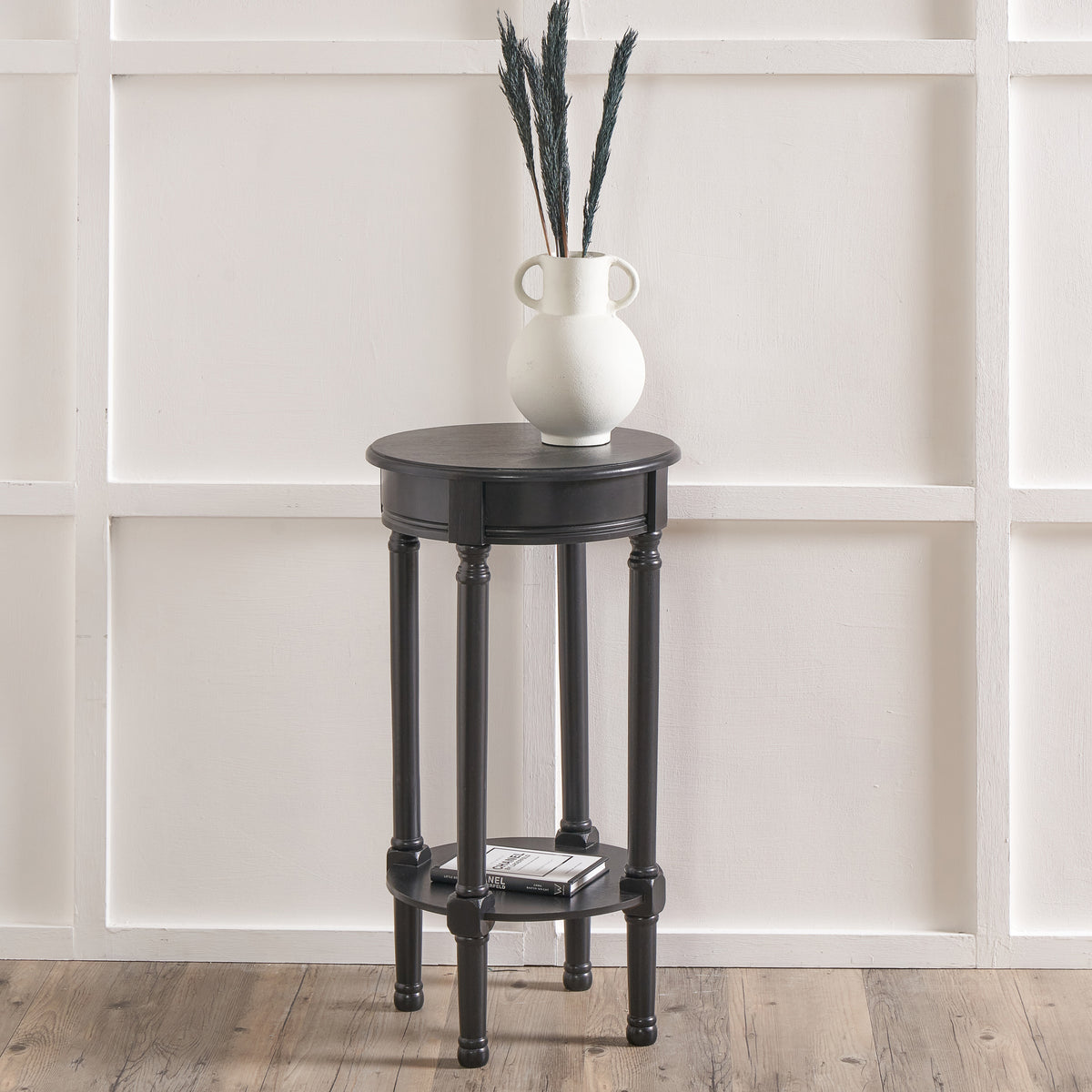 Heritage Black Pine Wood Round Accent Table from Roseland Furniture