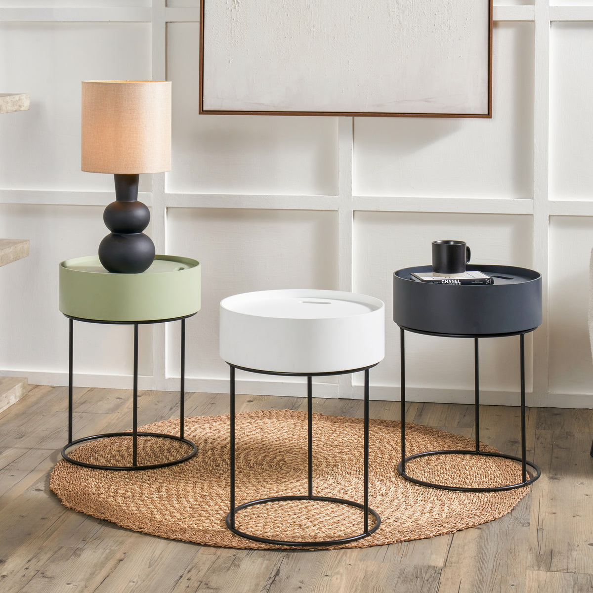 Hugo Dark Grey Wood Storage Table from Roseland Furniture