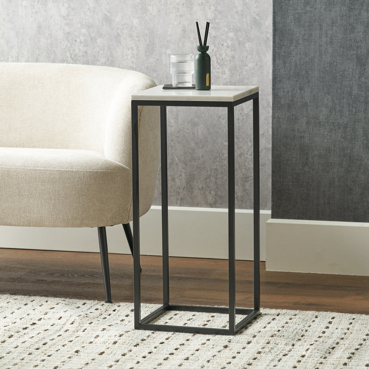 Kalani White Marble Square Side Table from Roseland Furniture