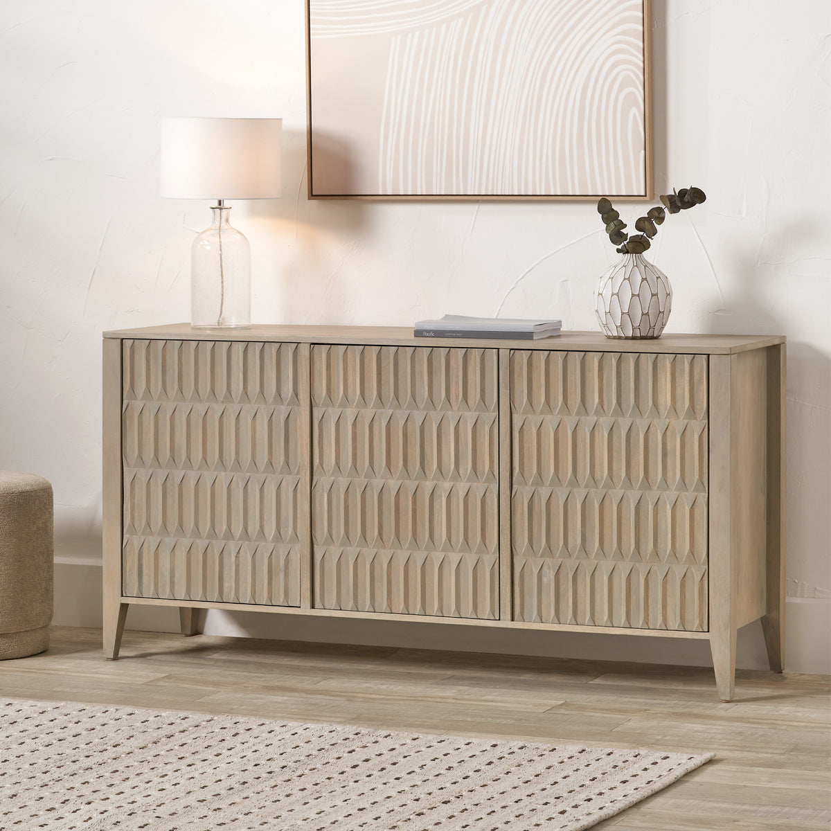 Khao Light Grey 3 Door Sideboard from Roseland Furniture