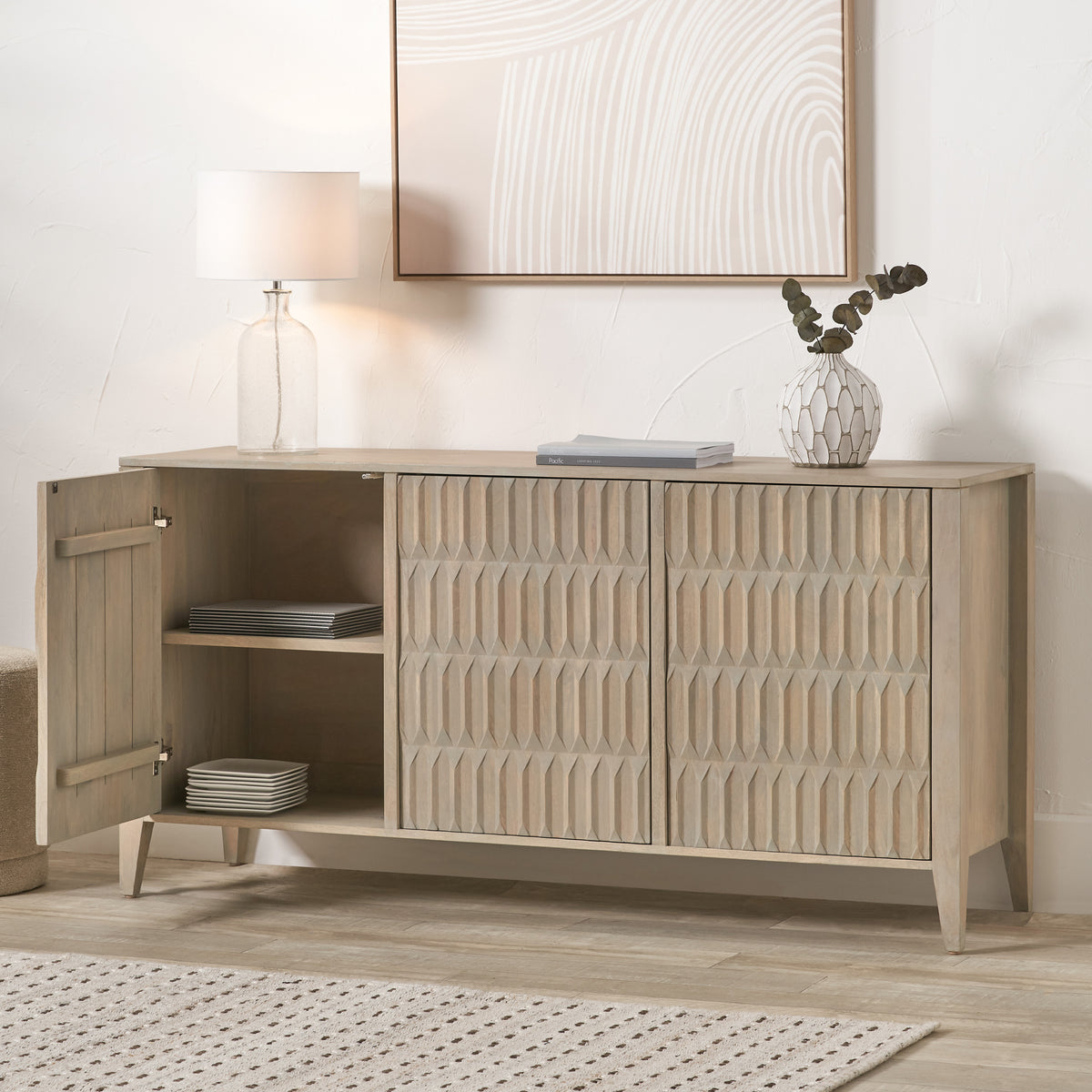 Khao Light Grey 3 Door Sideboard from Roseland Furniture