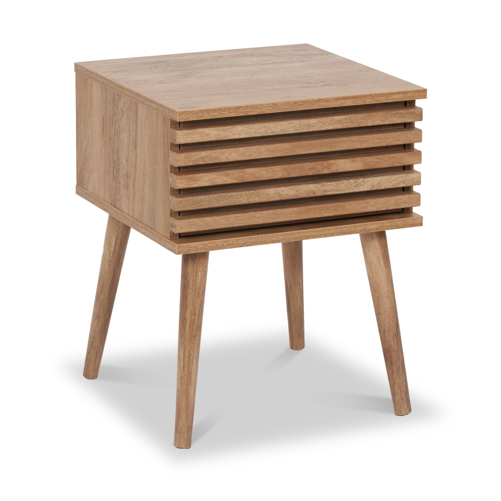 Larvik Scandinavian Style Slatted Eucalyptus Bedside Table | Roseland