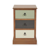 Loft Pine 3 Drawer Bedside Table with sage green drawer from Roseland Furniture