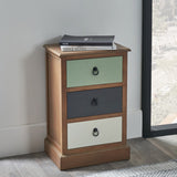 Loft Pine 3 Drawer Bedside Table with sage green drawer from Roseland Furniture